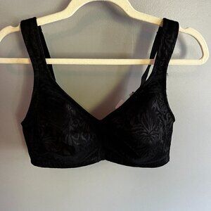 Wingslove 38D black bra No padding wirefree full coverage lace wide straps NWT